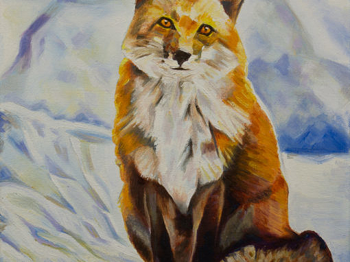 2017-03 – Red Fox Sitting in Snow – Original Painting by Cameron Dixon