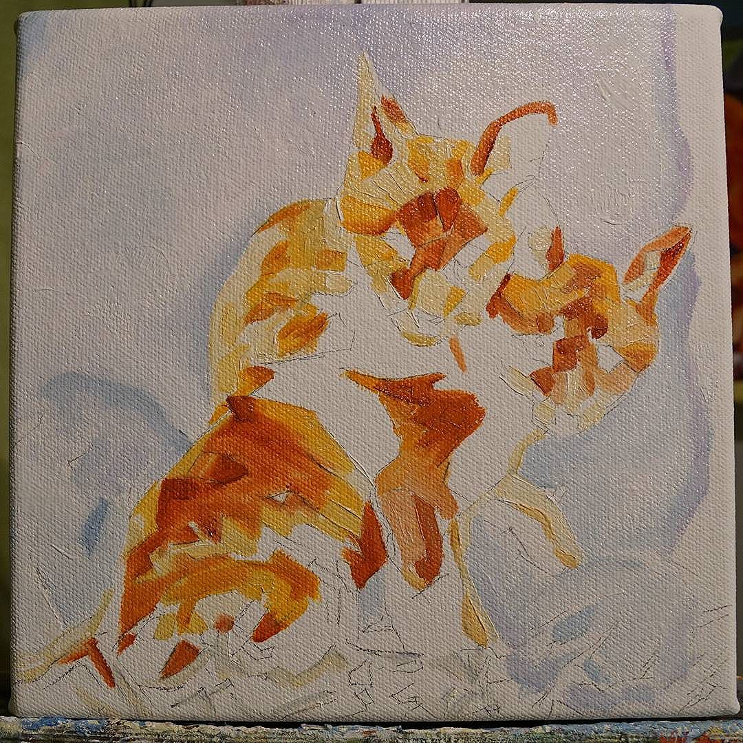 WIP Two Fox Cubs 8in x 8in Oil on canvas Prints and products starting from $22USD/$29CDN available via: www.camerondixon.com