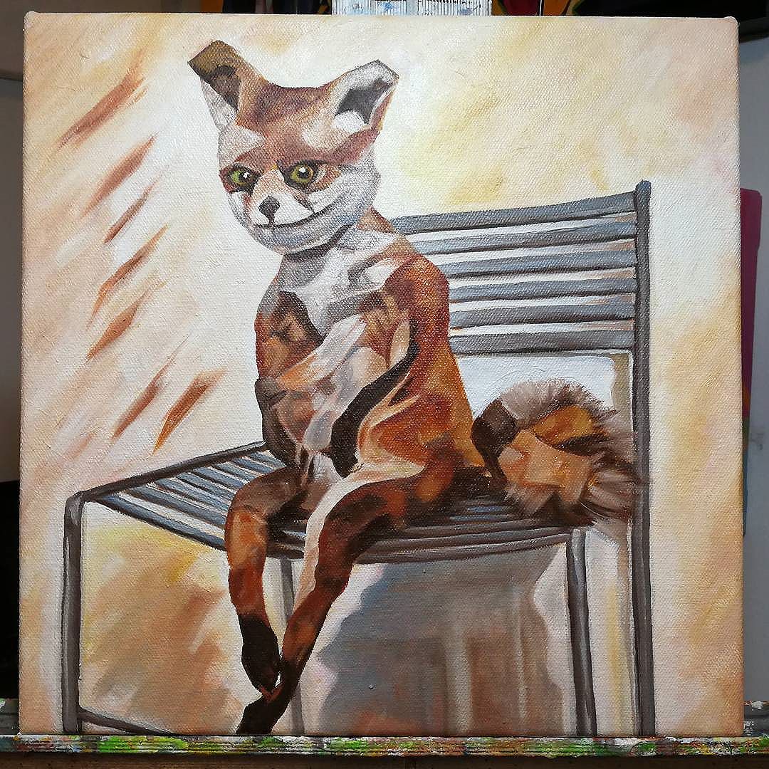 Bad Taxidermy Fox
- 12in x 12in
- Acrylic/oil on canvas.

Completed this little devil and he now resides on our wall, staring at me and everything I do. Judging me. It is perfect!!