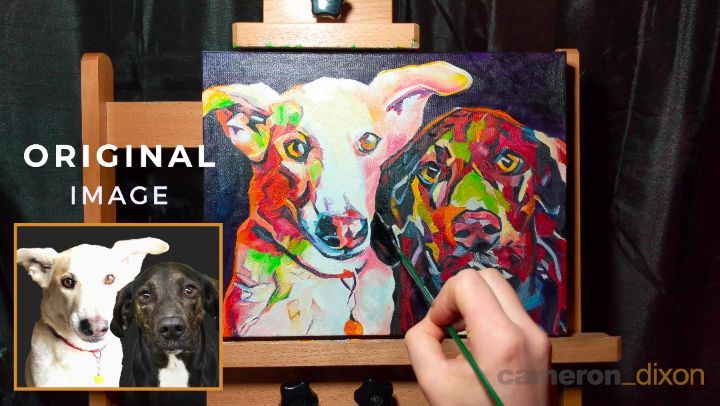 Pop Art Pet Portrait Timelapse
Kona and Jade
11in x 14in x 1.375in

Order your painting today. Free shipping within North America. Links below or in profile. Currently taking orders for May 2021

A couple of dogs that I was able to meet through our dog daycare and pet services business in Trail, BC called Barks and Recreation. I needed to put two photos together as the owners have always had a hard time getting both the dogs to look at the camera in the same photo :).

I use high-quality heavyweight stretched canvases, and paint an acrylic base coat, then cover with oil-based paint. This is my evening job after working at our pet retail and services business located in a small town in the Kootenays, BC, Canada

My Website: www.camerondixon.com

Pricing: www.camerondixon.com/pricing

Purchase my work on my Etsy: www.etsy.com/shop/CameronDixonsArt

Follow me on Instagram: https://www.instagram.com/cameron_dixons_art/

Follow me on Facebook: https://www.facebook.com/cameron.dixon.art